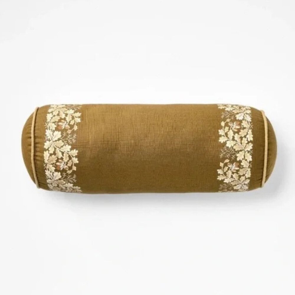 Threshold Olive Leaf Printed Floral Bolster Pillow NWOT